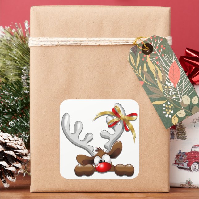 Pegatina Cuadrada Personaje de Navidades divertidos y desconcertados (Vacaciones)