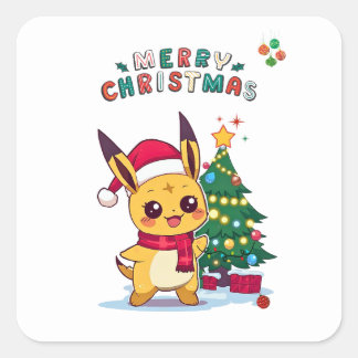 Pegatina Cuadrada Personaje Kawaii de Navidad | Arte festivo para An