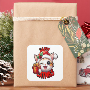 Pegatina Cuadrada Personajes de Ho Ho Ho Letra Festiva