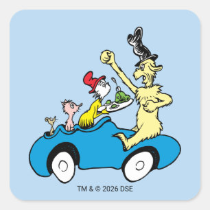 Pegatina Cuadrada Personajes de Huevos Verdes con Jamón de Dr. Seuss