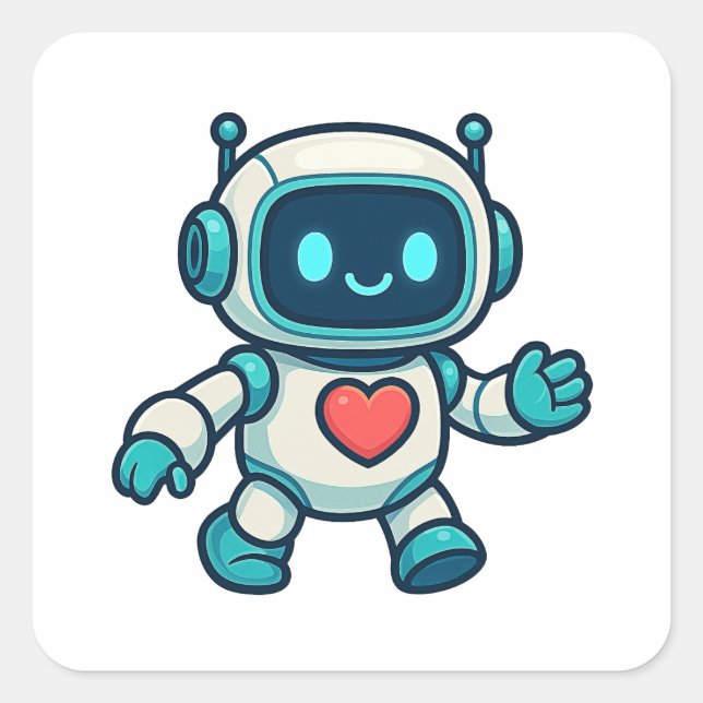 Pegatina Cuadrada Personajes de IA y Robots (Anverso)
