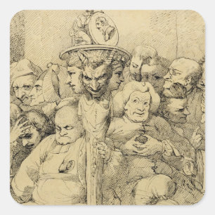 Pegatina Cuadrada Personajes literarios reunidos alrededor del Medal