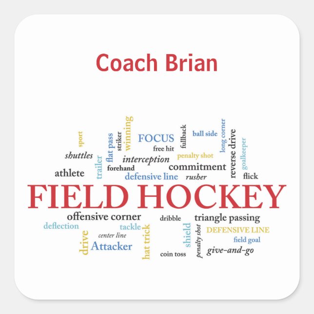 Pegatina Cuadrada Personalice, entrenador de hockey sobre hierba Gra (Anverso)