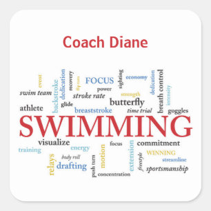 Pegatina Cuadrada Personalice, Entrenador De Natación Gracias En Pal