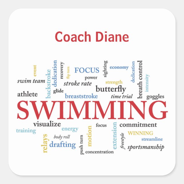 Pegatina Cuadrada Personalice, Entrenador De Natación Gracias En Pal (Anverso)