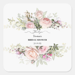 Pegatina Cuadrada Personalice las flores de ducha de novia Gracias