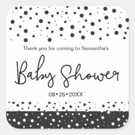 Pegatina Cuadrada Personalice, negro, blanco, Baby Shower, Gracias