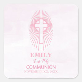 Pegatina Cuadrada Personalice, primero rosado sagrado comunicador cr