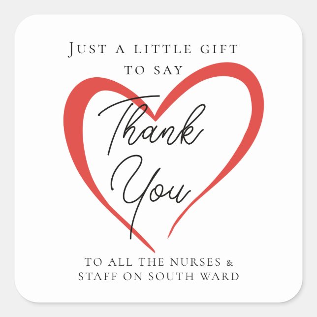 Pegatina Cuadrada Personalised Nurse Thank You Sticker | Hospital  (Anverso)