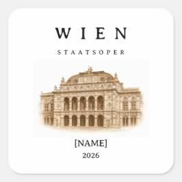 Pegatina Cuadrada Personalisierte Wien Staatsoper | Name & Jahr