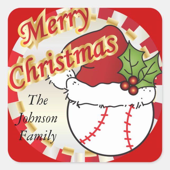 Pegatina Cuadrada Personaliza el béisbol navideño (Anverso)