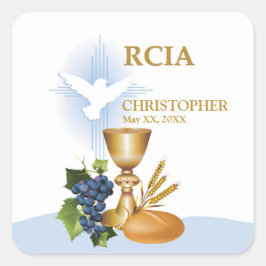 Pegatina Cuadrada Personaliza, Felicitaciones RCIA Sacramento Católi