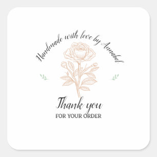 Pegatina Cuadrada Personaliza "hecho a mano con amor"