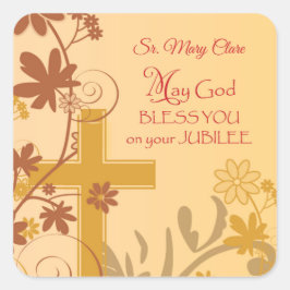 Pegatina Cuadrada Personaliza, Jubilee Aniversario Nun Cross, Swirls