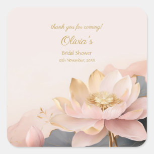 Pegatina Cuadrada Personaliza la ducha nupcial Pink Lotus