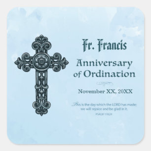 Pegatina Cuadrada Personaliza, sacerdote de aniversario de ordenaci