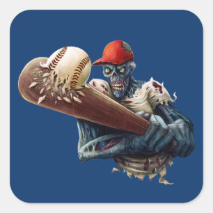 Pegatina Cuadrada Personaliza Zombie Baseball Slugger Espantoso Hall