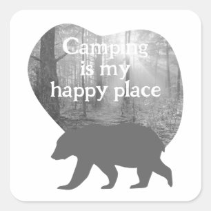 Pegatina Cuadrada Personalizable "Camping es mi lugar feliz"
