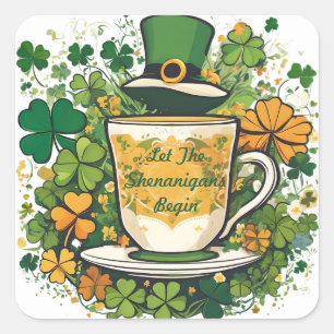 Pegatina Cuadrada Personalizable caprichoso Día de San Patricio Shen