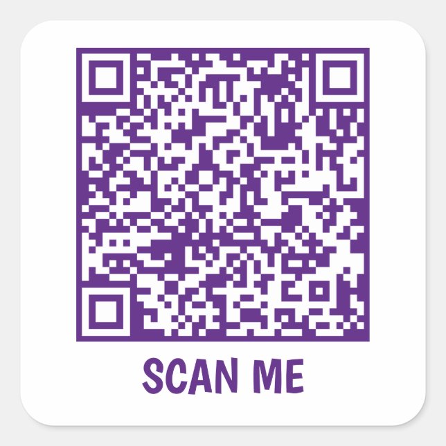 Pegatina Cuadrada Personalizable código QR SCAN ME púrpura (Anverso)