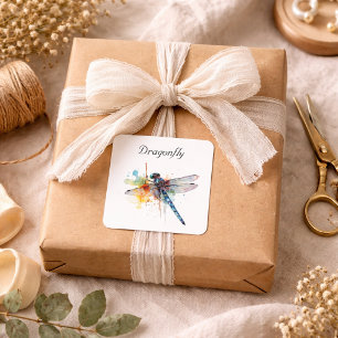 Pegatina Cuadrada Personalizable colorido de la libélula