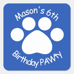 Pegatina Cuadrada Personalizable Cumpleaños PAWty - Azul