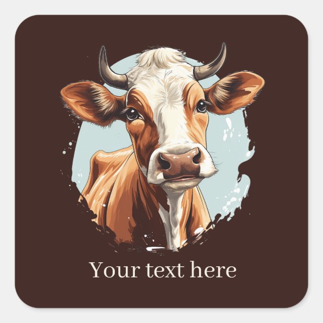 Pegatina Cuadrada Personalizable de amantes de las vacas (Anverso)