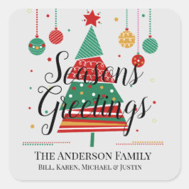 Pegatina Cuadrada Personalizable de árbol de Navidad retro