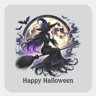 Pegatina Cuadrada Personalizable de brujas espeluznante de Halloween