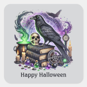 Pegatina Cuadrada Personalizable de pájaro de Halloween con fantasía