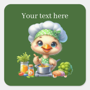 Pegatina Cuadrada Personalizable de pato de cocina dulce