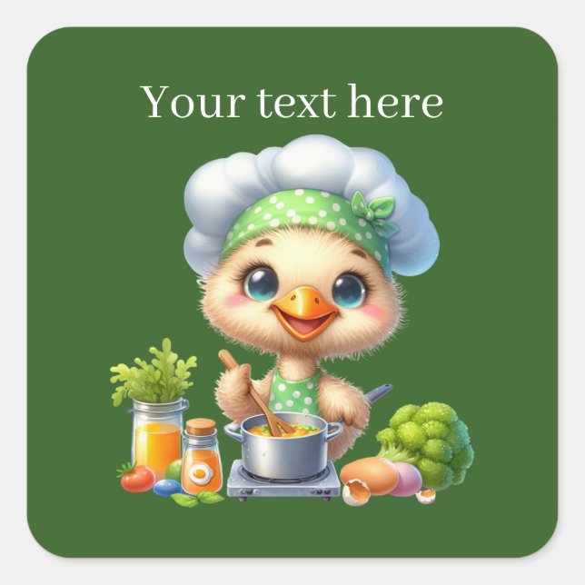 Pegatina Cuadrada Personalizable de pato de cocina dulce (Anverso)