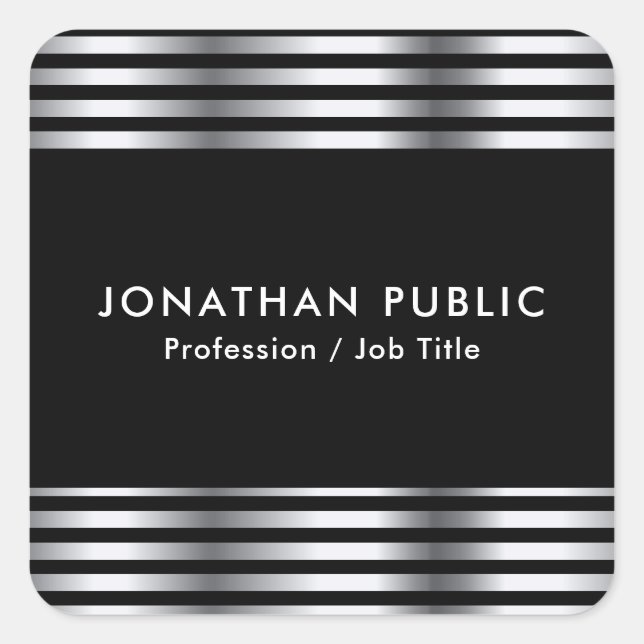 Pegatina Cuadrada Personalizable de plantilla elegante de aspecto pl (Anverso)