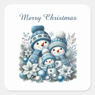 Pegatina Cuadrada Personalizable de snowman festivo Feliz Navidad