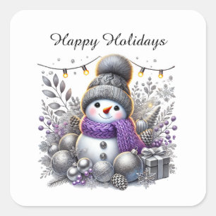 Pegatina Cuadrada Personalizable de snowman Navidades festivos