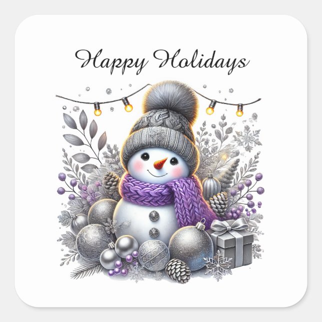 Pegatina Cuadrada Personalizable de snowman Navidades festivos (Anverso)