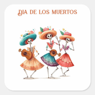 Pegatina Cuadrada Personalizable Dia de los Muertos mariacheras