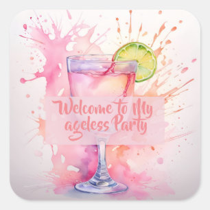 Pegatina Cuadrada Personalizable divertido fiesta de cumpleaños sin 