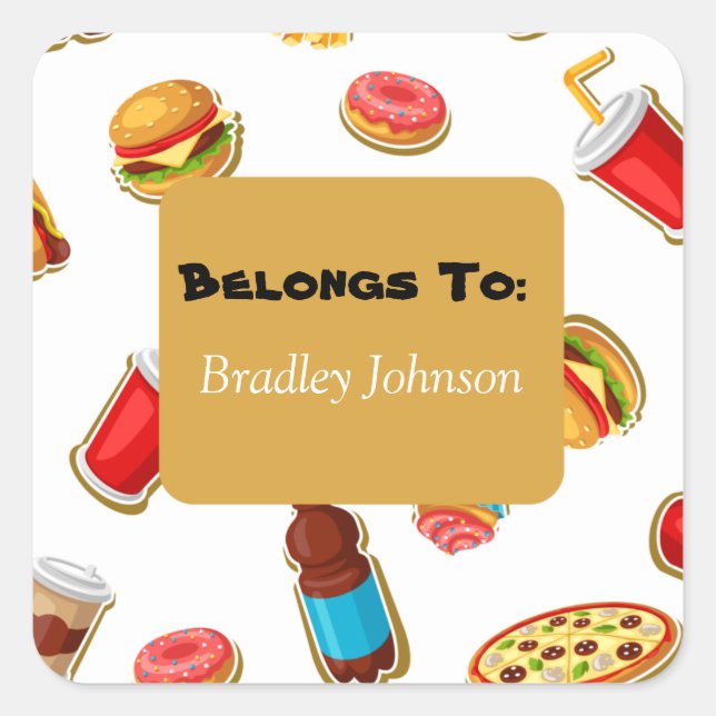 Pegatina Cuadrada Personalizable El Tema De Alimentos Pertenece A Pe (Anverso)