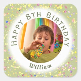 Pegatina Cuadrada Personalizable Lime Cream Foto de cumpleaños acuar