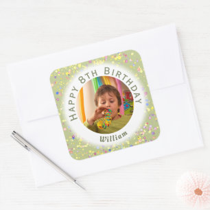 Pegatina Cuadrada Personalizable Lime Cream Foto de cumpleaños acuar