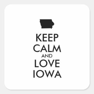 Pegatina Cuadrada Personalizable MANTENER CALMA Y AMAR A IOWA