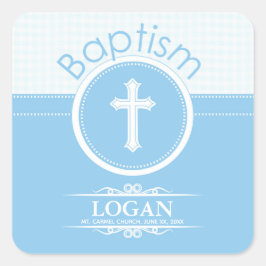 Pegatina Cuadrada Personalizable, niño azul niño bautizo de Dios