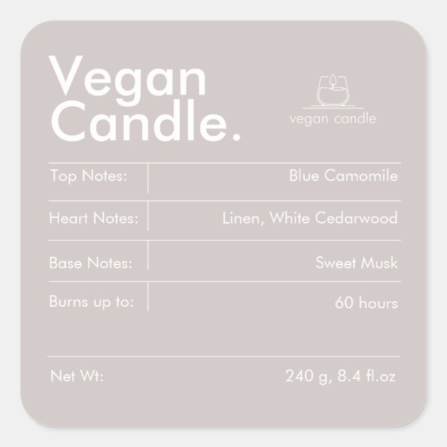 Pegatina Cuadrada Personalizable para velas caseras (Anverso)