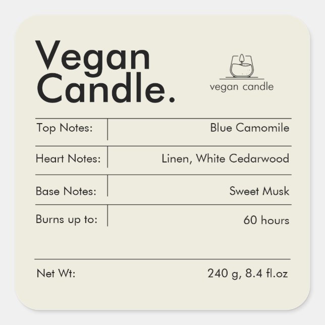 Pegatina Cuadrada Personalizable para velas caseras (Anverso)