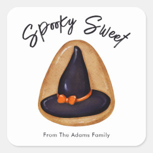 Pegatina Cuadrada Personalizable Spooky Sweet Witch Gorra Sugar Cook