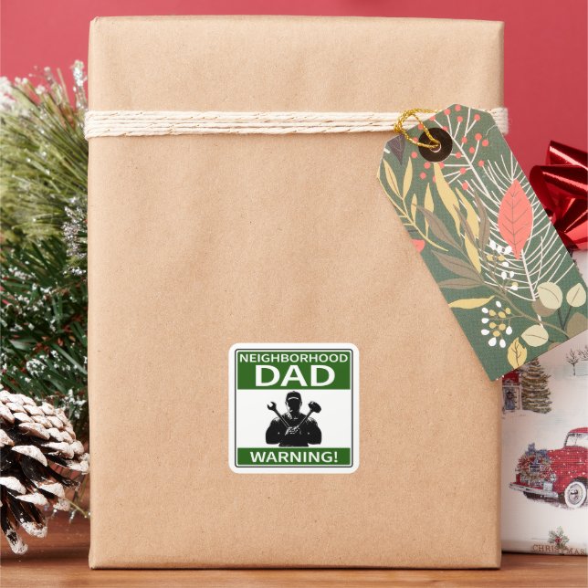 Pegatina Cuadrada Personalizable Vecindario Papá Rótulo Verde (Vacaciones)