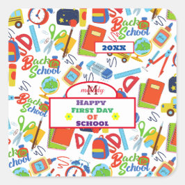 Pegatina Cuadrada Personalizable vibrante de vuelta a las clases de