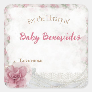 Pegatina Cuadrada Personalizable Victoriano Baby Shower Bookplate