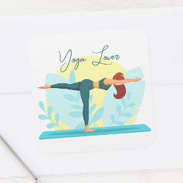 Pegatina Cuadrada Personalizable Yoga Lover Design con la rosa guerr